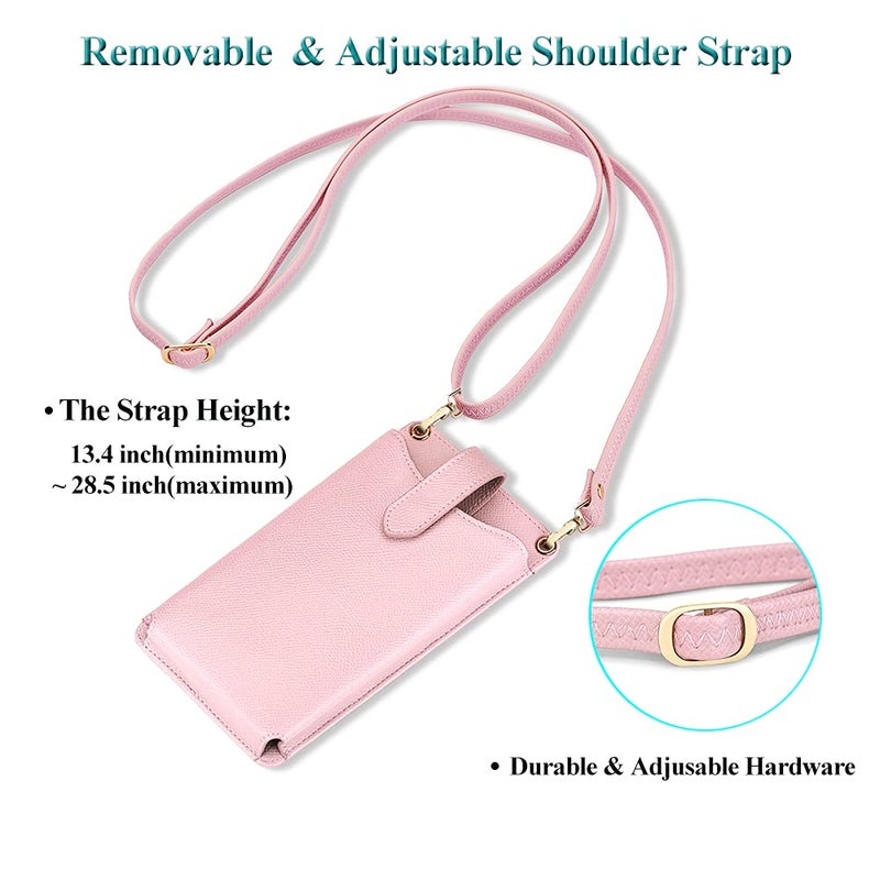 Peacocktion Pink Mini Cross Body Bag for Woman, RFID Cell Phone Leather Purse Crossbody with Card Slot, Trendy Card Holder Wallet - Image 4